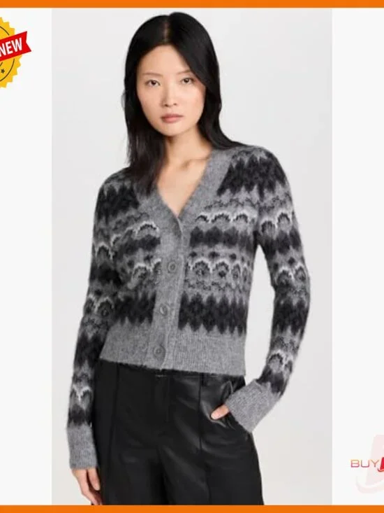 Fair Isle Cardigan, 50% Alpaca Blend, Button Front, Hand Wash - Picture 2 of 6